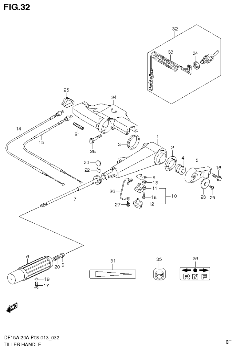 Suzuki DF20A TILLER HANDLE parts diagram