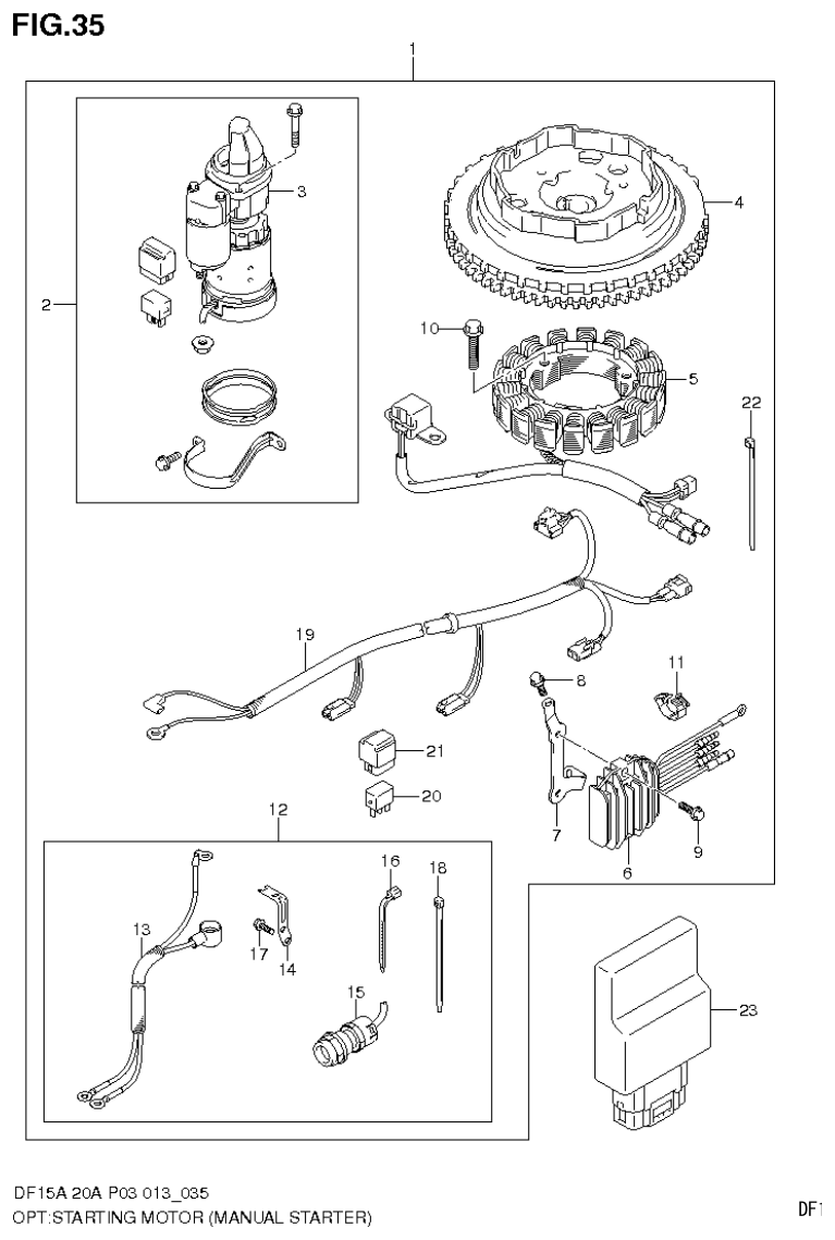 Suzuki DF20A OPT:STARTING MOTOR (MANUAL STARTER)(DF15A P03) parts diagram