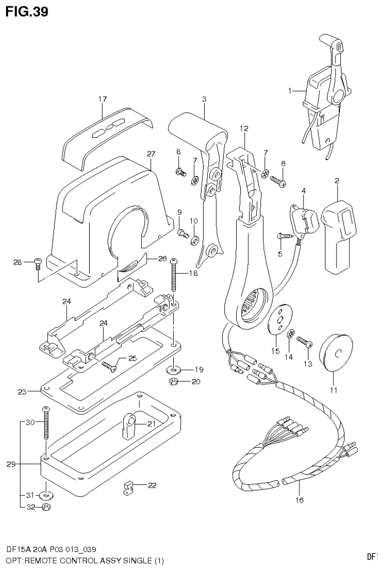 Suzuki DF20A OPT:REMOTE CONTROL ASSY SINGLE (1) parts diagram