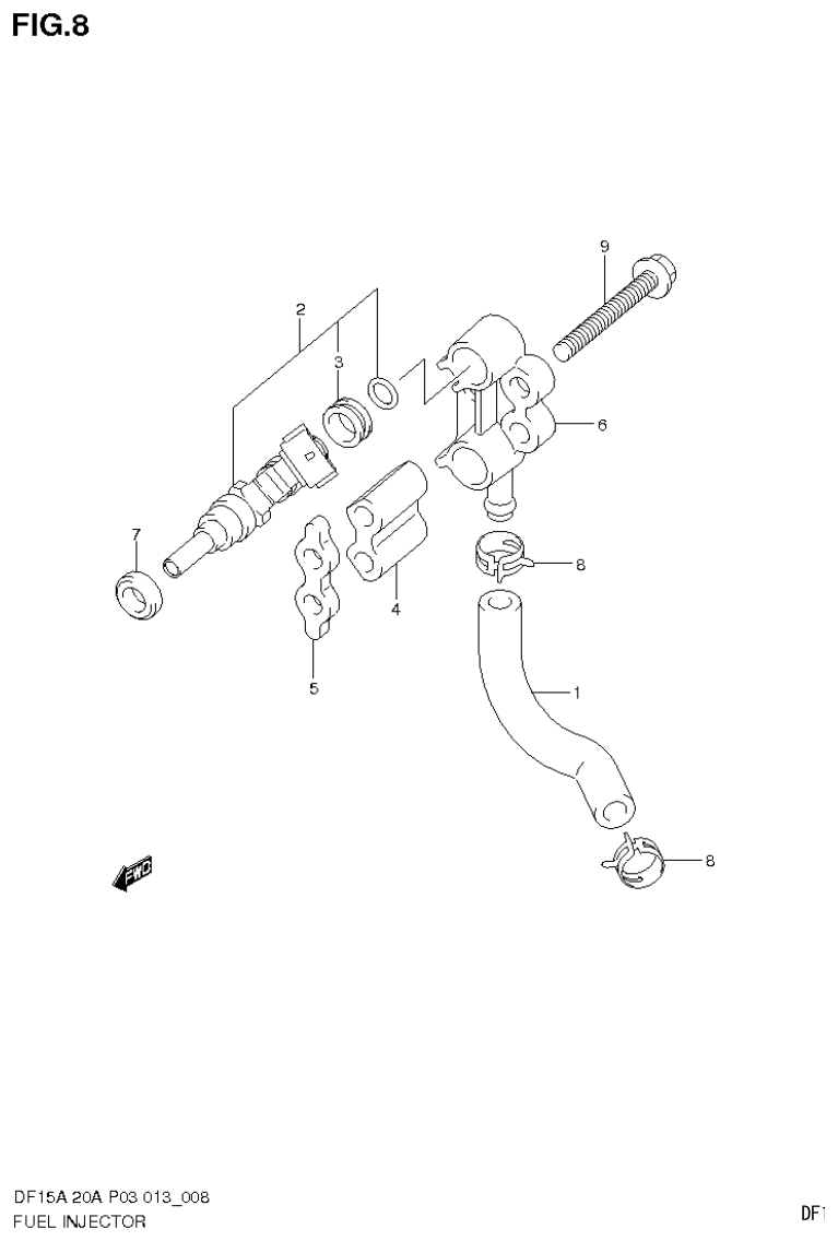 Suzuki DF20A FUEL INJECTOR parts diagram