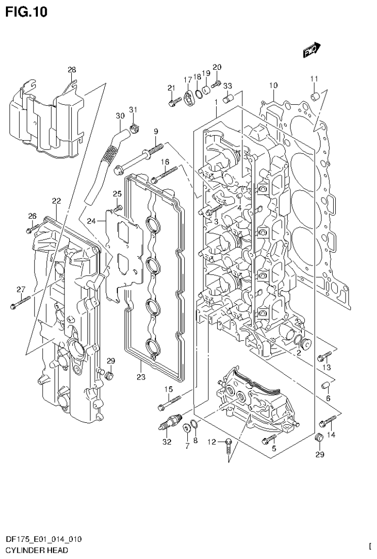 Suzuki DF150T, DF150Z, DF150TG, DF150ZG, DF175T, DF175Z, DF175TG, DF175ZG CYLINDER HEAD (DF175T E40) parts diagram