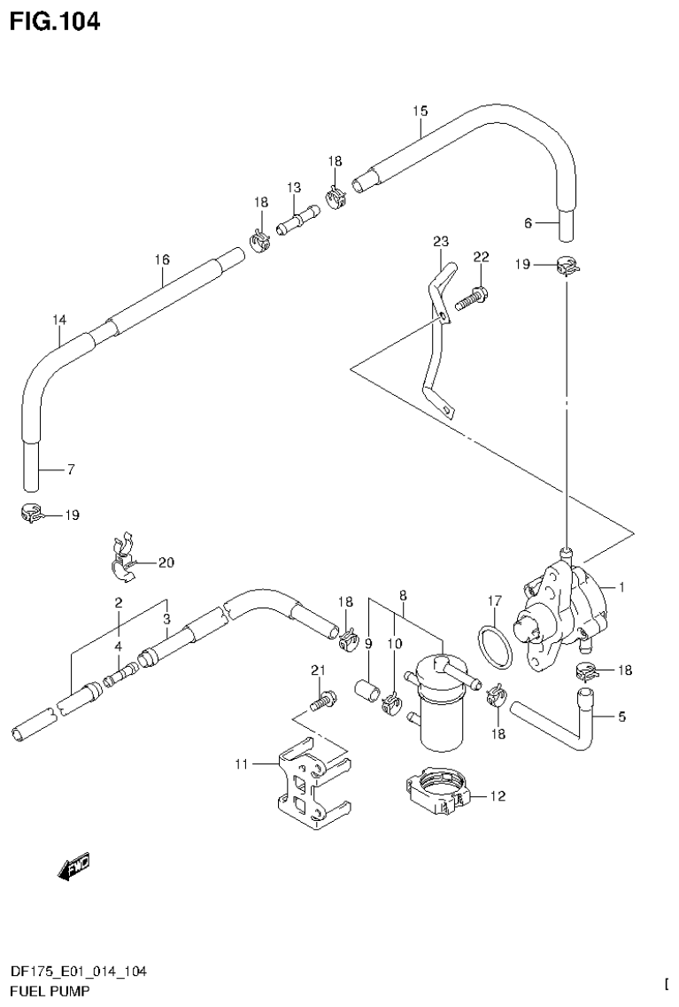 Suzuki DF150T, DF150Z, DF150TG, DF150ZG, DF175T, DF175Z, DF175TG, DF175ZG FUEL PUMP (DF150TG E01) parts diagram