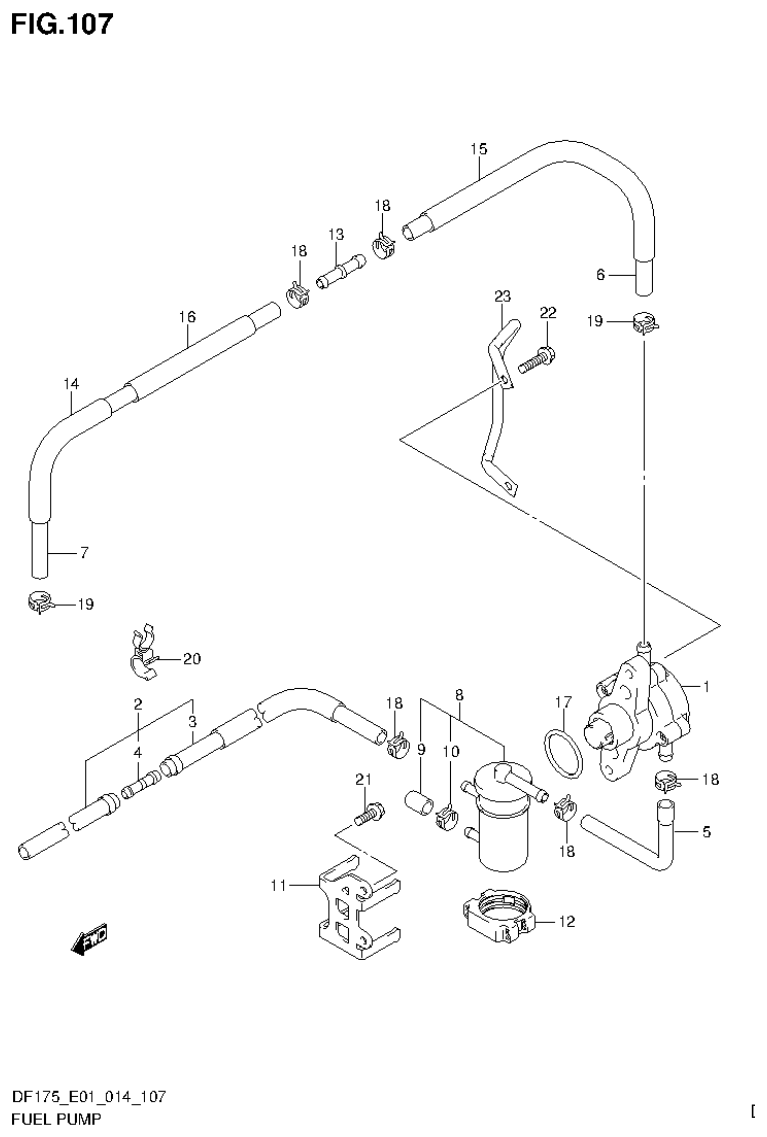 Suzuki DF150T, DF150Z, DF150TG, DF150ZG, DF175T, DF175Z, DF175TG, DF175ZG FUEL PUMP (DF150Z E40) parts diagram