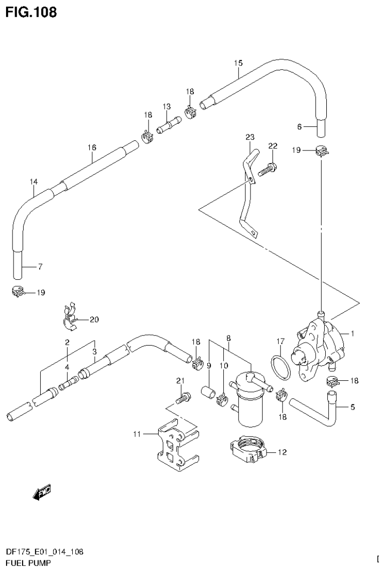 Suzuki DF150T, DF150Z, DF150TG, DF150ZG, DF175T, DF175Z, DF175TG, DF175ZG FUEL PUMP (DF150ZG E01) parts diagram