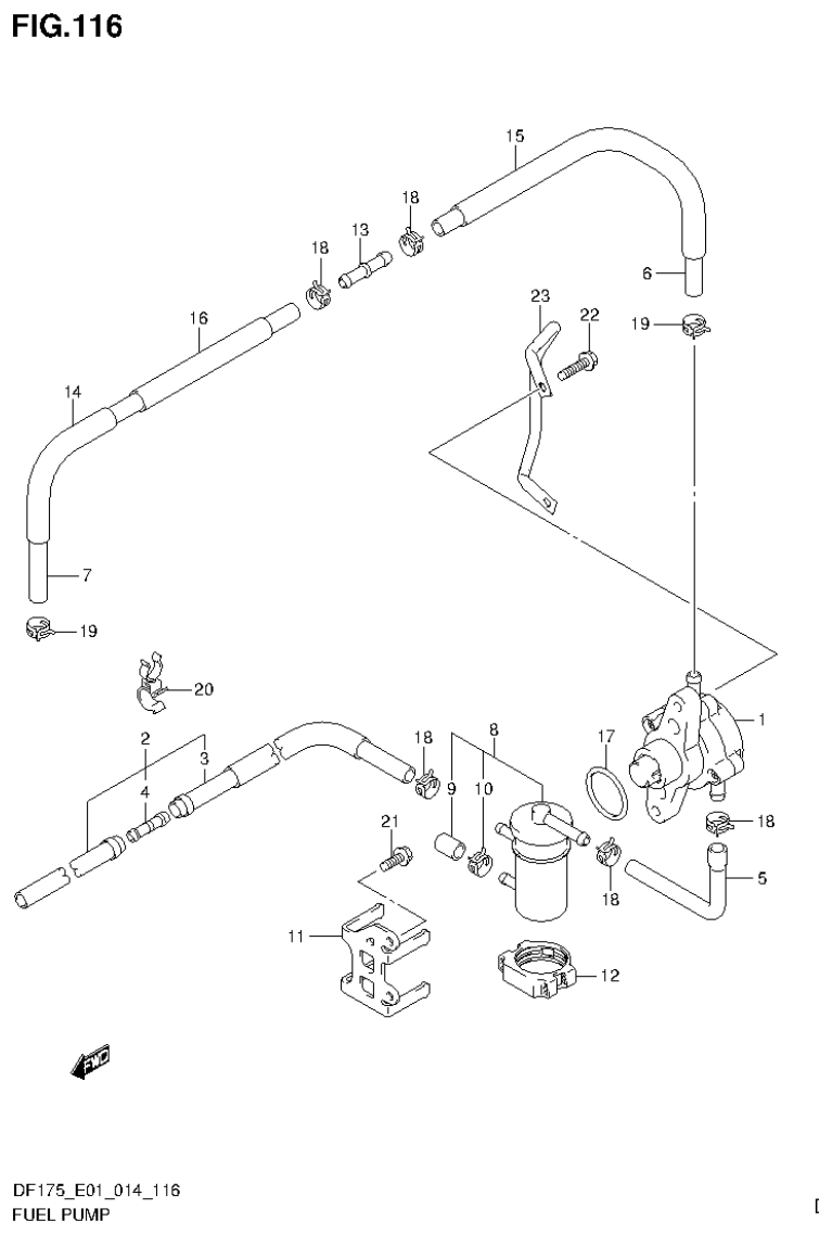 Suzuki DF150T, DF150Z, DF150TG, DF150ZG, DF175T, DF175Z, DF175TG, DF175ZG FUEL PUMP (DF175ZG E01) parts diagram