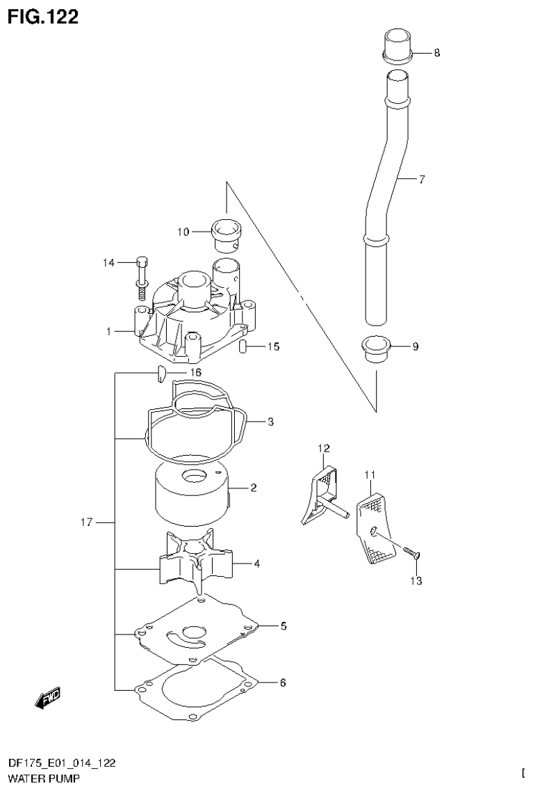 Suzuki DF150T, DF150Z, DF150TG, DF150ZG, DF175T, DF175Z, DF175TG, DF175ZG WATER PUMP (DF150Z E01) parts diagram
