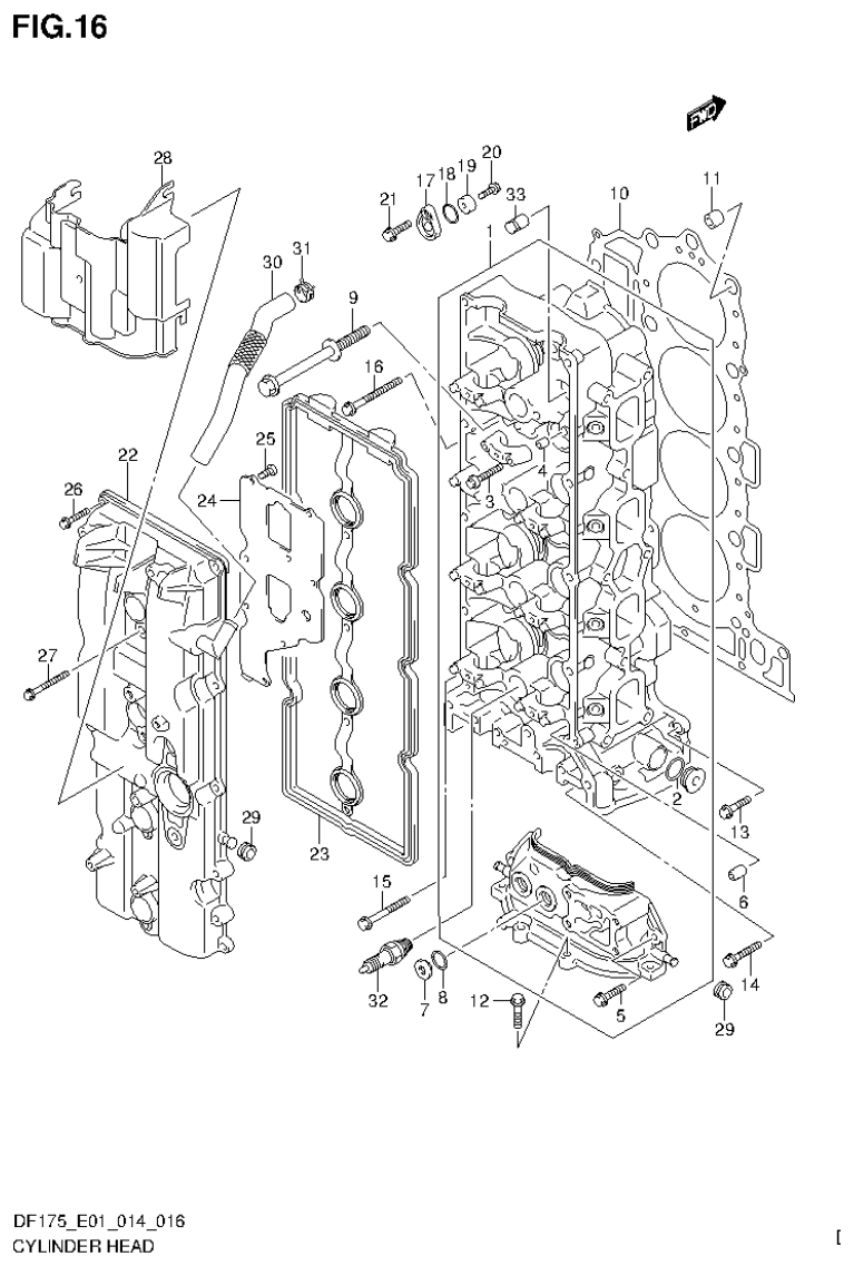 Suzuki DF150T, DF150Z, DF150TG, DF150ZG, DF175T, DF175Z, DF175TG, DF175ZG CYLINDER HEAD (DF175ZG E40) parts diagram