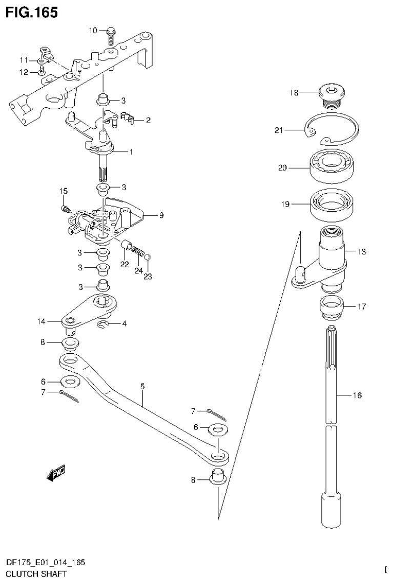 Suzuki DF150T, DF150Z, DF150TG, DF150ZG, DF175T, DF175Z, DF175TG, DF175ZG CLUTCH SHAFT (DF150Z E01) parts diagram