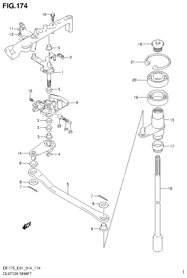 Suzuki DF150T, DF150Z, DF150TG, DF150ZG, DF175T, DF175Z, DF175TG, DF175ZG CLUTCH SHAFT (DF175Z E40) parts diagram
