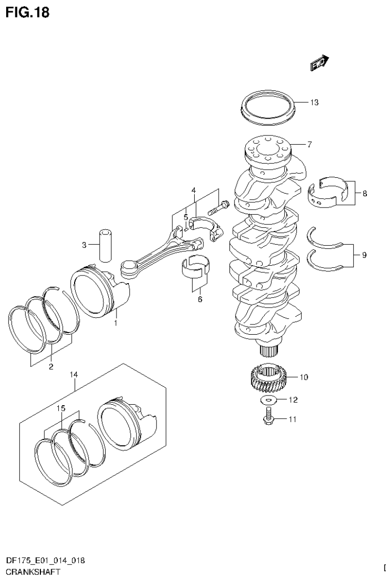 Suzuki DF150T, DF150Z, DF150TG, DF150ZG, DF175T, DF175Z, DF175TG, DF175ZG CRANKSHAFT parts diagram
