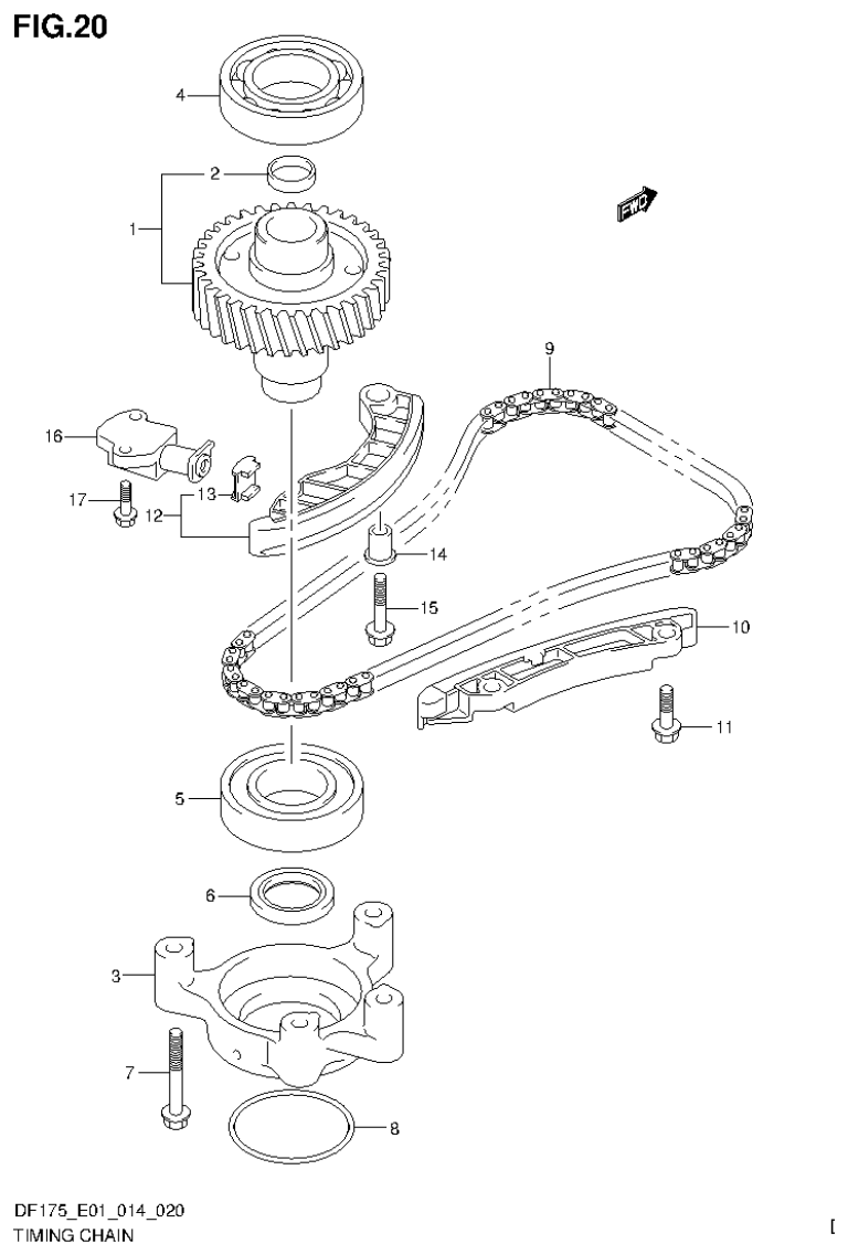 Suzuki DF150T, DF150Z, DF150TG, DF150ZG, DF175T, DF175Z, DF175TG, DF175ZG TIMING CHAIN parts diagram