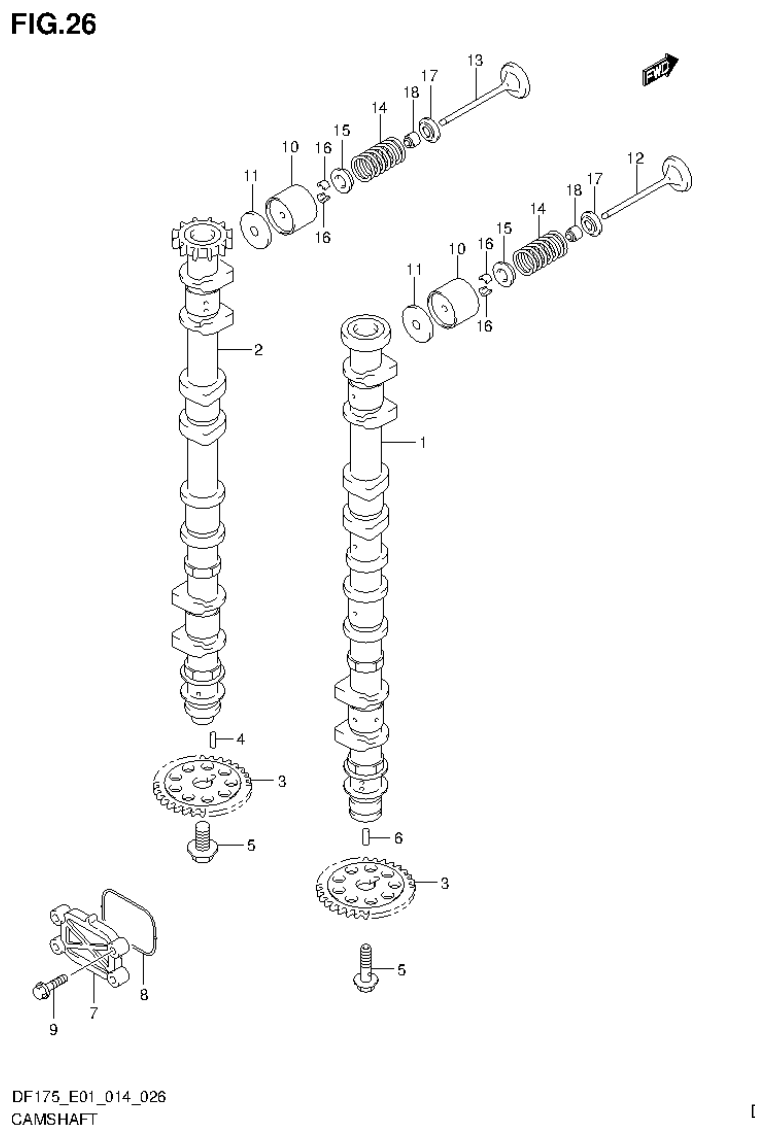 Suzuki DF150T, DF150Z, DF150TG, DF150ZG, DF175T, DF175Z, DF175TG, DF175ZG CAMSHAFT (DF150Z E40) parts diagram