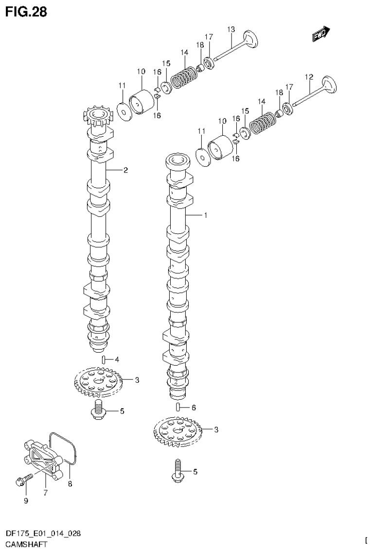 Suzuki DF150T, DF150Z, DF150TG, DF150ZG, DF175T, DF175Z, DF175TG, DF175ZG CAMSHAFT (DF150ZG E40) parts diagram