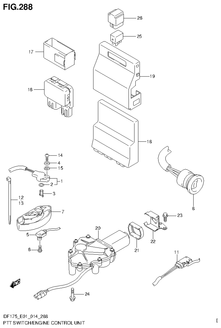 Suzuki DF150T, DF150Z, DF150TG, DF150ZG, DF175T, DF175Z, DF175TG, DF175ZG PTT SWITCH/ENGINE CONTROL UNIT (DF175ZG E01) parts diagram