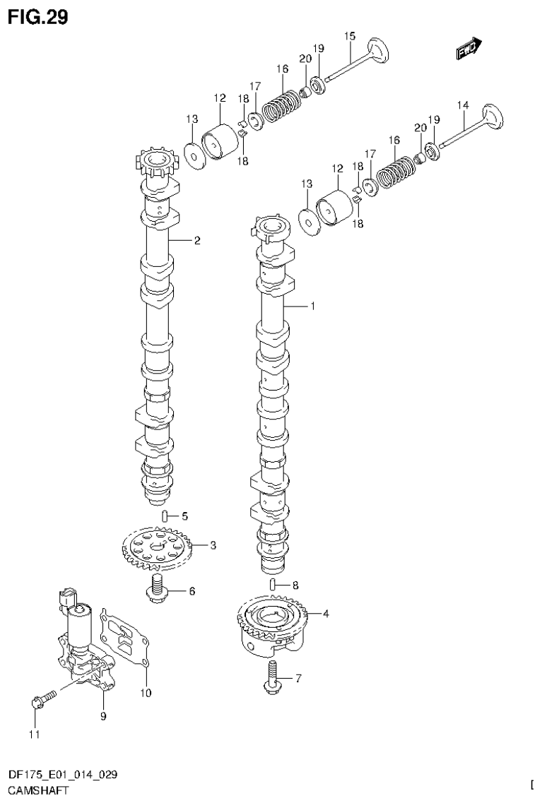 Suzuki DF150T, DF150Z, DF150TG, DF150ZG, DF175T, DF175Z, DF175TG, DF175ZG CAMSHAFT (DF175T E01) parts diagram