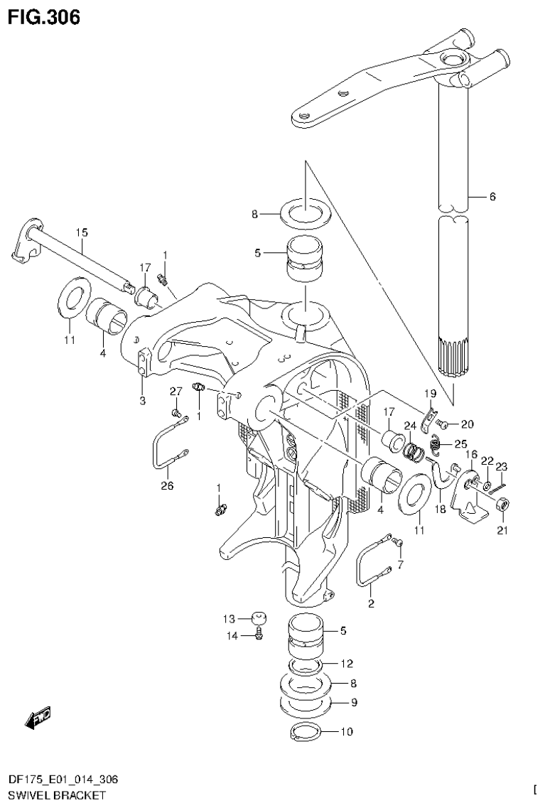 Suzuki DF150T, DF150Z, DF150TG, DF150ZG, DF175T, DF175Z, DF175TG, DF175ZG SWIVEL BRACKET parts diagram