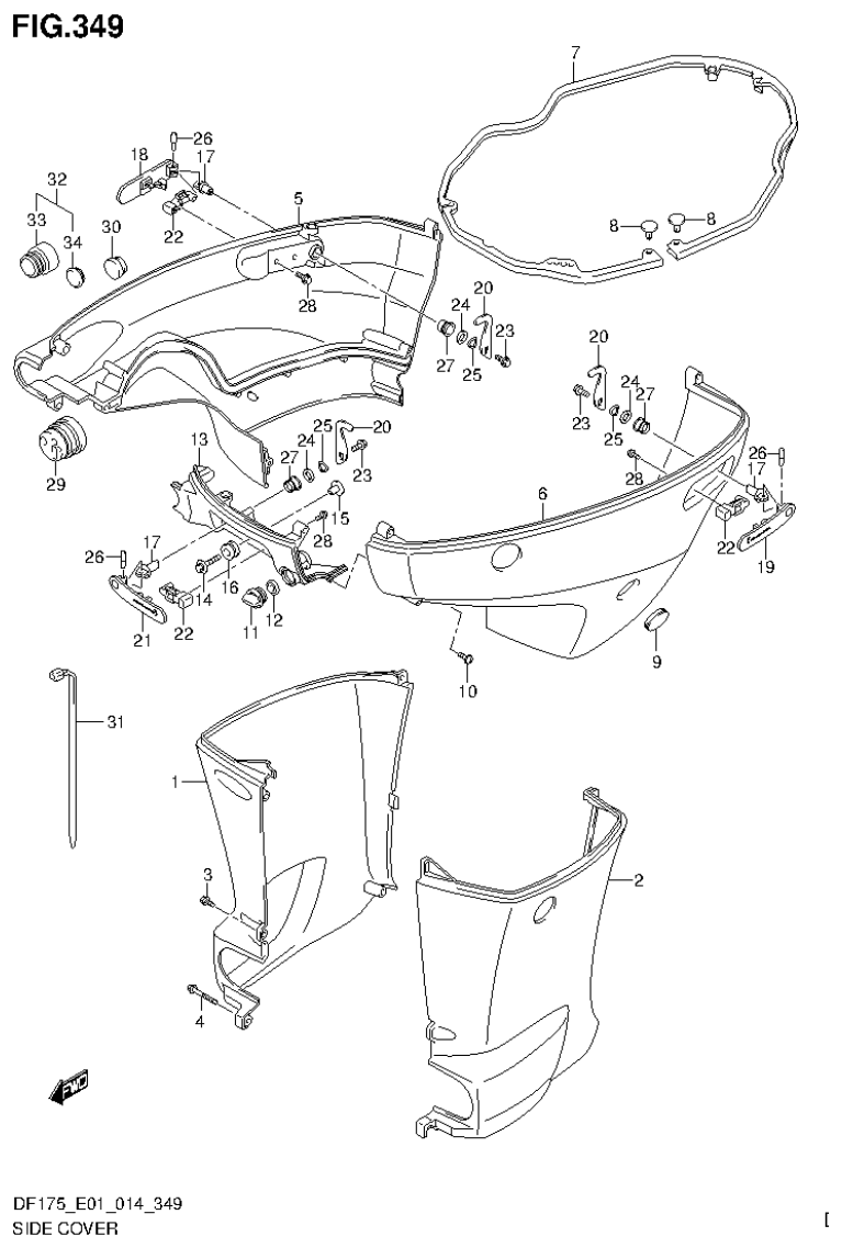 Suzuki DF150T, DF150Z, DF150TG, DF150ZG, DF175T, DF175Z, DF175TG, DF175ZG SIDE COVER (DF150ZG E40) parts diagram