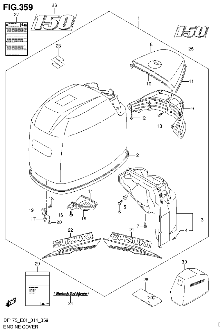 Suzuki DF150T, DF150Z, DF150TG, DF150ZG, DF175T, DF175Z, DF175TG, DF175ZG ENGINE COVER (FOR Y5S) (DF150T E01) parts diagram