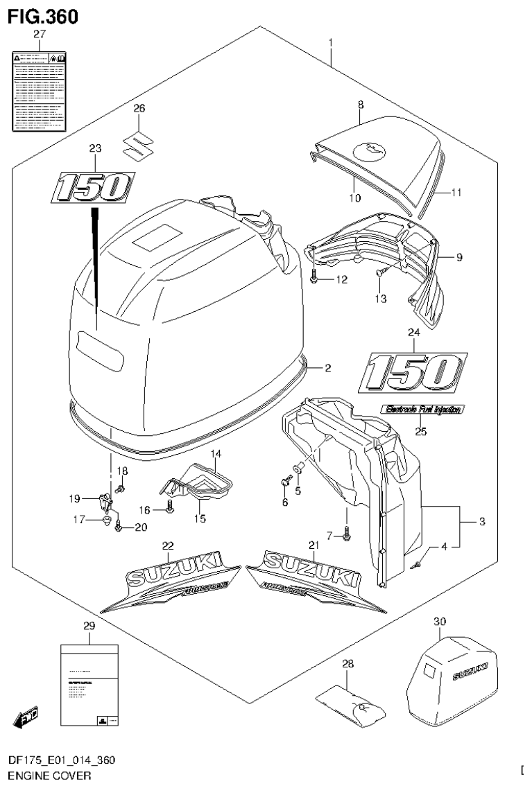 Suzuki DF150T, DF150Z, DF150TG, DF150ZG, DF175T, DF175Z, DF175TG, DF175ZG ENGINE COVER (FOR 0EP) (DF150T E40) parts diagram