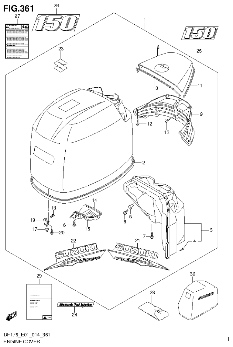 Suzuki DF150T, DF150Z, DF150TG, DF150ZG, DF175T, DF175Z, DF175TG, DF175ZG ENGINE COVER (FOR Y5S) (DF150T E40) parts diagram