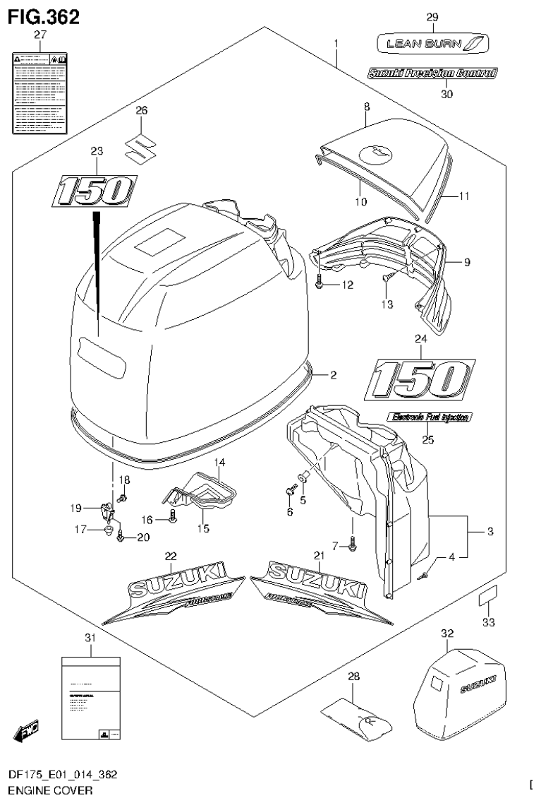 Suzuki DF150T, DF150Z, DF150TG, DF150ZG, DF175T, DF175Z, DF175TG, DF175ZG ENGINE COVER (FOR 0EP) (DF150TG E01) parts diagram