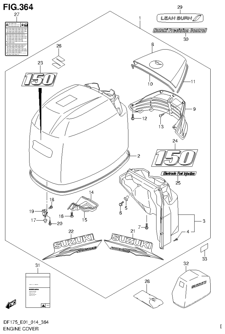 Suzuki DF150T, DF150Z, DF150TG, DF150ZG, DF175T, DF175Z, DF175TG, DF175ZG ENGINE COVER (FOR 0EP) (DF150TG E40) parts diagram
