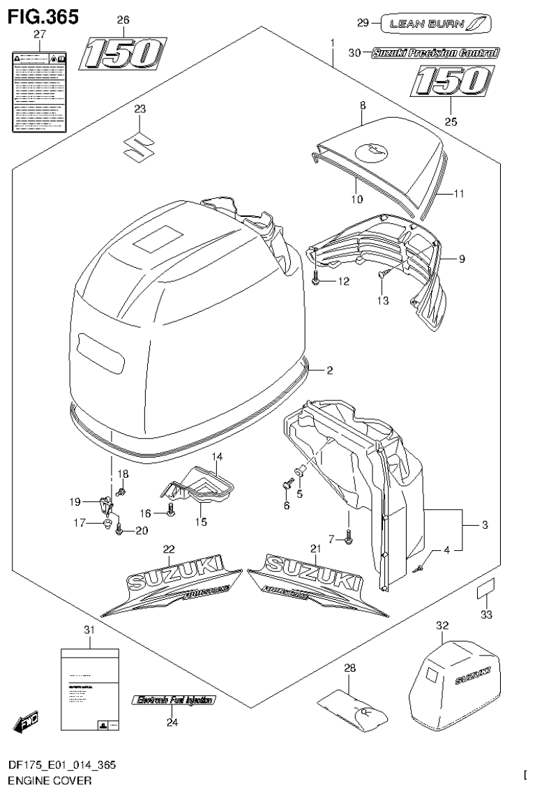 Suzuki DF150T, DF150Z, DF150TG, DF150ZG, DF175T, DF175Z, DF175TG, DF175ZG ENGINE COVER (FOR Y5S) (DF150TG E40) parts diagram