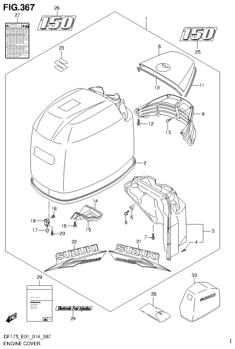 Suzuki DF150T, DF150Z, DF150TG, DF150ZG, DF175T, DF175Z, DF175TG, DF175ZG ENGINE COVER (FOR Y5S) (DF150Z E01) parts diagram