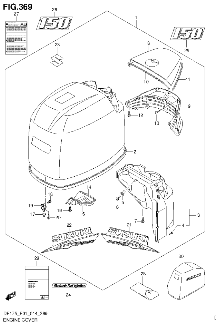 Suzuki DF150T, DF150Z, DF150TG, DF150ZG, DF175T, DF175Z, DF175TG, DF175ZG ENGINE COVER (FOR Y5S) (DF150Z E40) parts diagram
