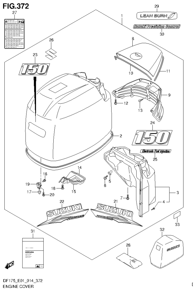 Suzuki DF150T, DF150Z, DF150TG, DF150ZG, DF175T, DF175Z, DF175TG, DF175ZG ENGINE COVER (FOR 0EP) (DF150ZG E40) parts diagram
