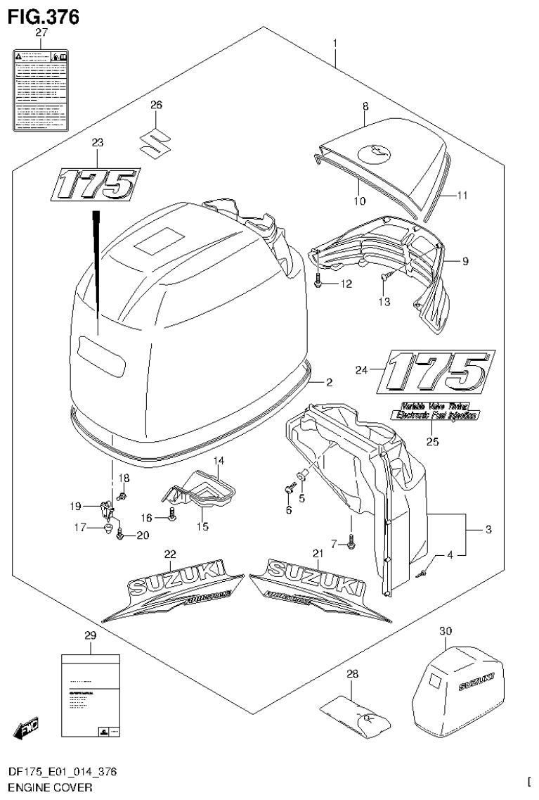 Suzuki DF150T, DF150Z, DF150TG, DF150ZG, DF175T, DF175Z, DF175TG, DF175ZG ENGINE COVER (FOR 0EP) (DF175T E40) parts diagram