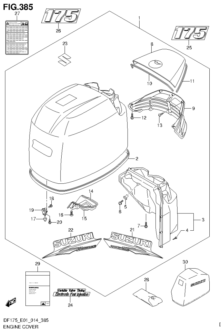Suzuki DF150T, DF150Z, DF150TG, DF150ZG, DF175T, DF175Z, DF175TG, DF175ZG ENGINE COVER (FOR Y5S) (DF175Z E40) parts diagram