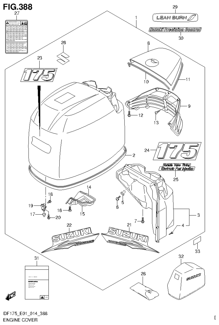 Suzuki DF150T, DF150Z, DF150TG, DF150ZG, DF175T, DF175Z, DF175TG, DF175ZG ENGINE COVER (FOR 0EP) (DF175ZG E40) parts diagram