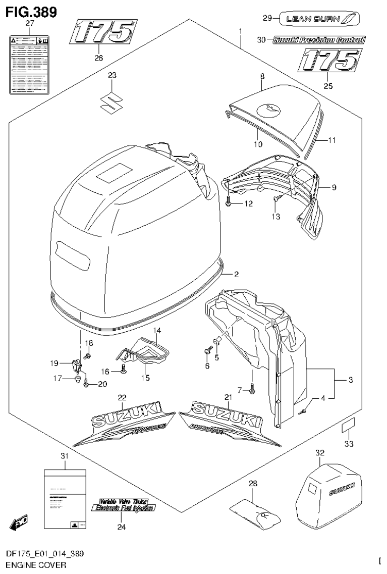 Suzuki DF150T, DF150Z, DF150TG, DF150ZG, DF175T, DF175Z, DF175TG, DF175ZG ENGINE COVER (FOR Y5S) (DF175ZG E40) parts diagram