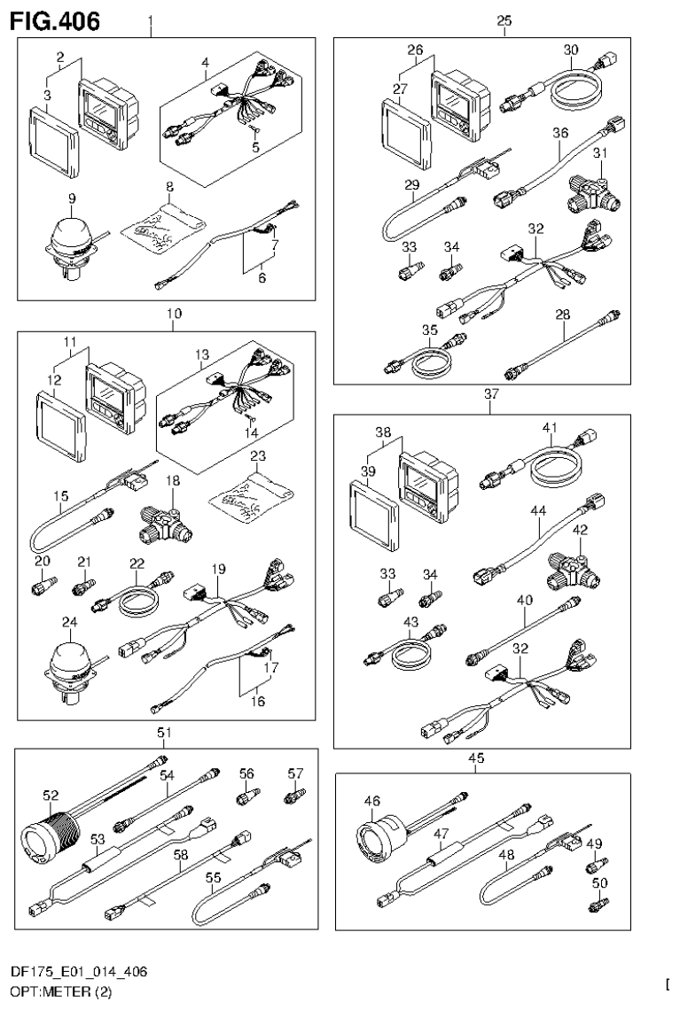 Suzuki DF150T, DF150Z, DF150TG, DF150ZG, DF175T, DF175Z, DF175TG, DF175ZG OPT:METER (2) (DF150Z E01) parts diagram