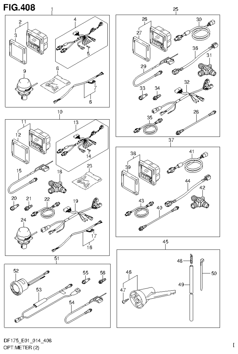 Suzuki DF150T, DF150Z, DF150TG, DF150ZG, DF175T, DF175Z, DF175TG, DF175ZG OPT:METER (2) (DF150ZG E01) parts diagram