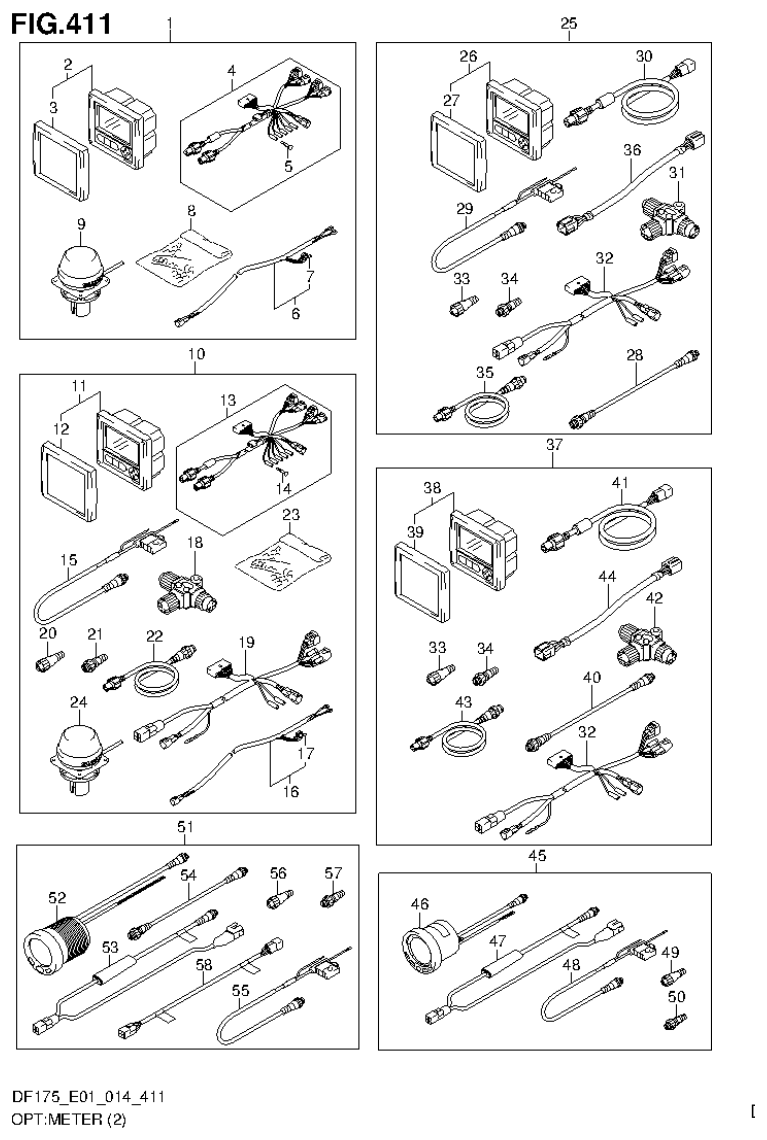 Suzuki DF150T, DF150Z, DF150TG, DF150ZG, DF175T, DF175Z, DF175TG, DF175ZG OPT:METER (2) (DF175T E40) parts diagram