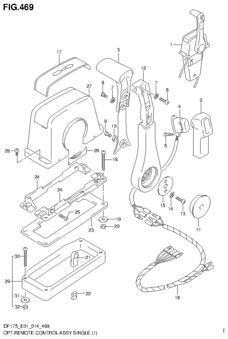 Suzuki DF150T, DF150Z, DF150TG, DF150ZG, DF175T, DF175Z, DF175TG, DF175ZG OPT:REMOTE CONTROL ASSY SINGLE (1) parts diagram