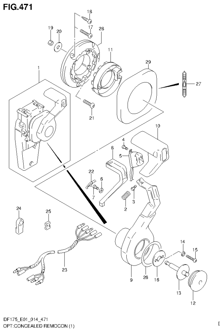 Suzuki DF150T, DF150Z, DF150TG, DF150ZG, DF175T, DF175Z, DF175TG, DF175ZG OPT:CONCEALED REMOCON (1) parts diagram