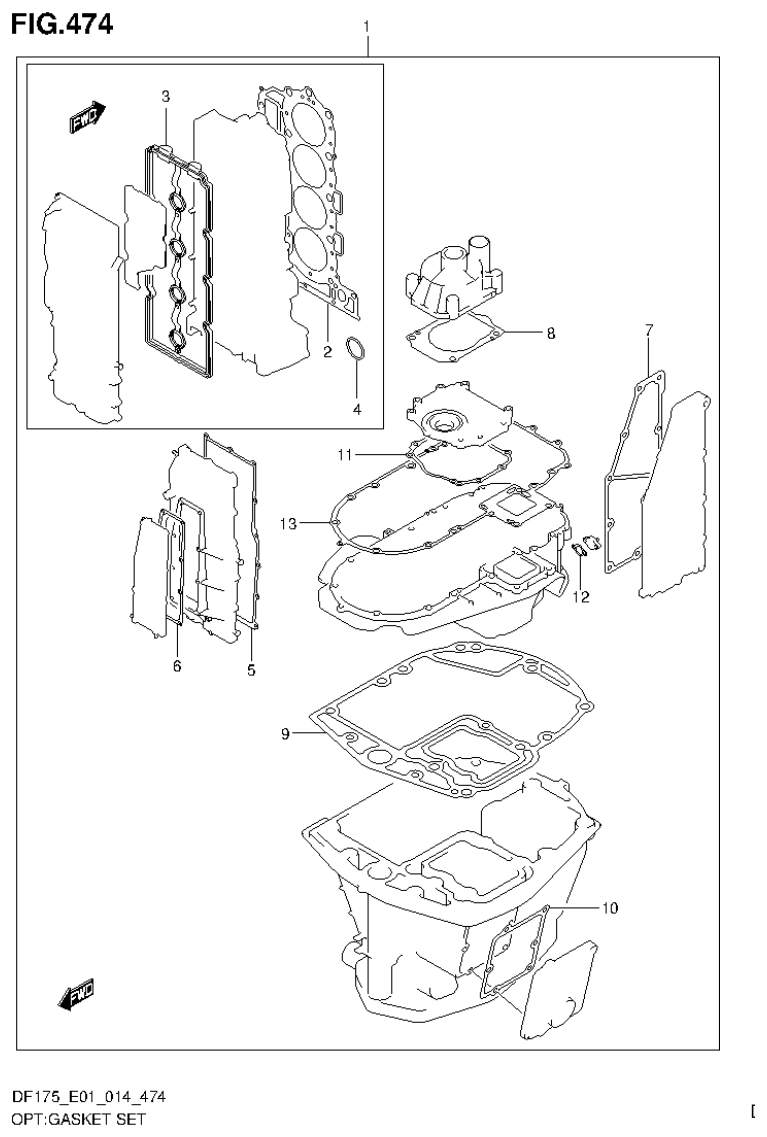Suzuki DF150T, DF150Z, DF150TG, DF150ZG, DF175T, DF175Z, DF175TG, DF175ZG OPT:GASKET SET parts diagram