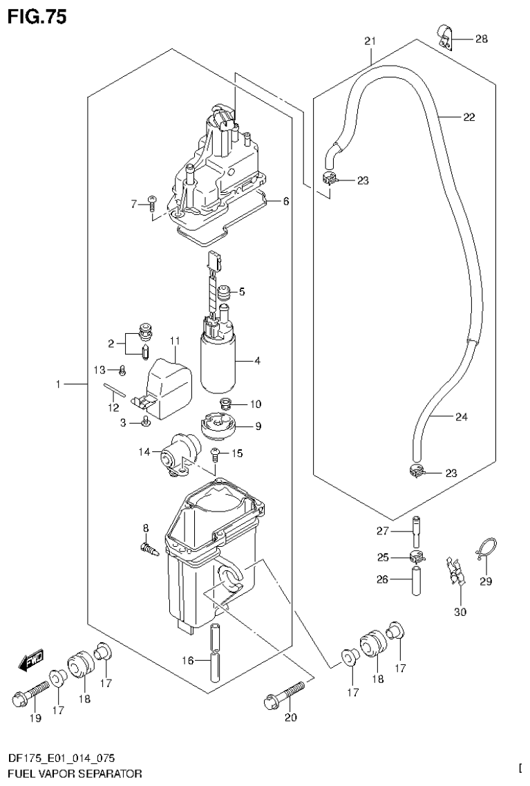 Suzuki DF150T, DF150Z, DF150TG, DF150ZG, DF175T, DF175Z, DF175TG, DF175ZG FUEL VAPOR SEPARATOR (DF150Z E40) parts diagram