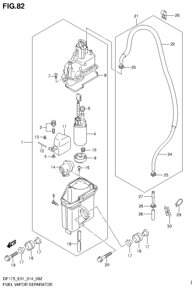 Suzuki DF150T, DF150Z, DF150TG, DF150ZG, DF175T, DF175Z, DF175TG, DF175ZG FUEL VAPOR SEPARATOR (DF175Z E01) parts diagram