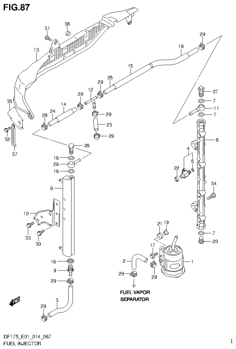 Suzuki DF150T, DF150Z, DF150TG, DF150ZG, DF175T, DF175Z, DF175TG, DF175ZG FUEL INJECTOR (DF150T E40) parts diagram