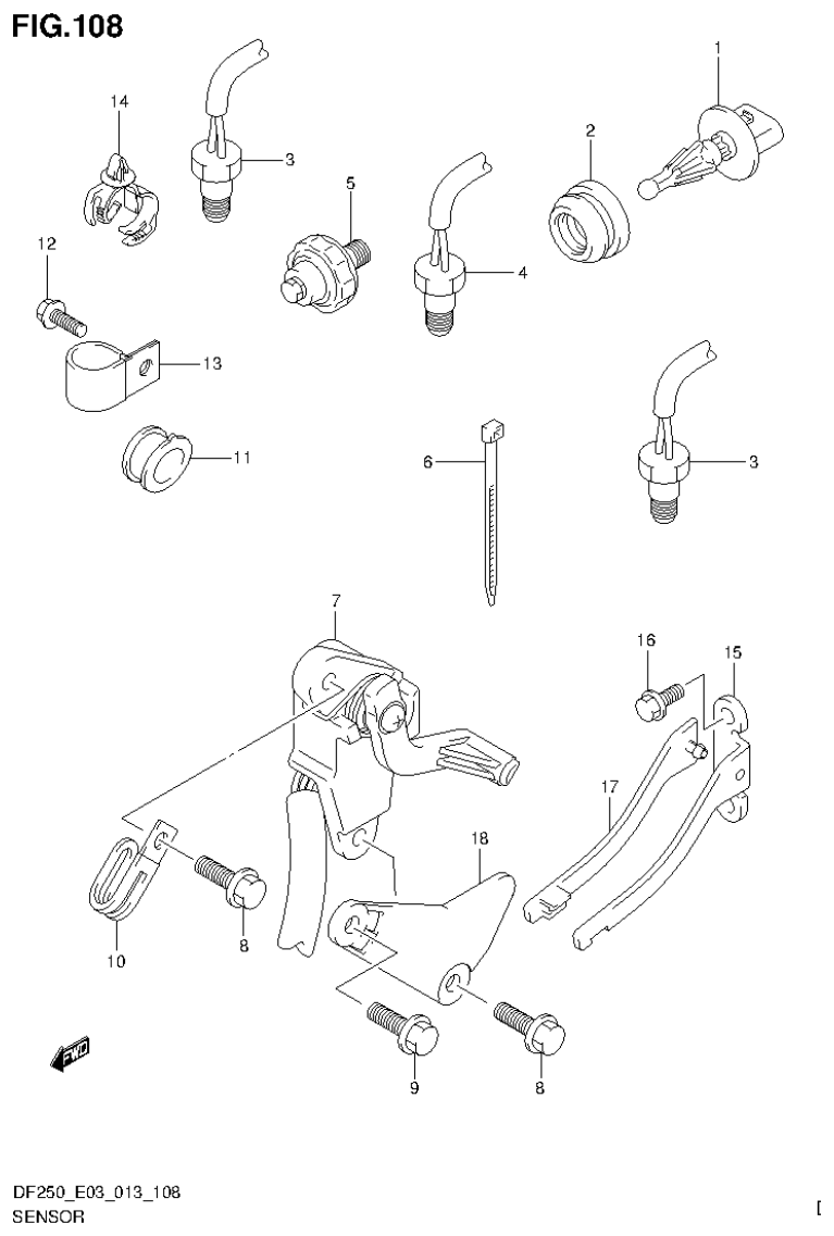 Suzuki DF200T, DF200Z, DF225T, DF225Z, DF250T, DF250Z, DF250ST SENSOR (DF250ST E3) parts diagram
