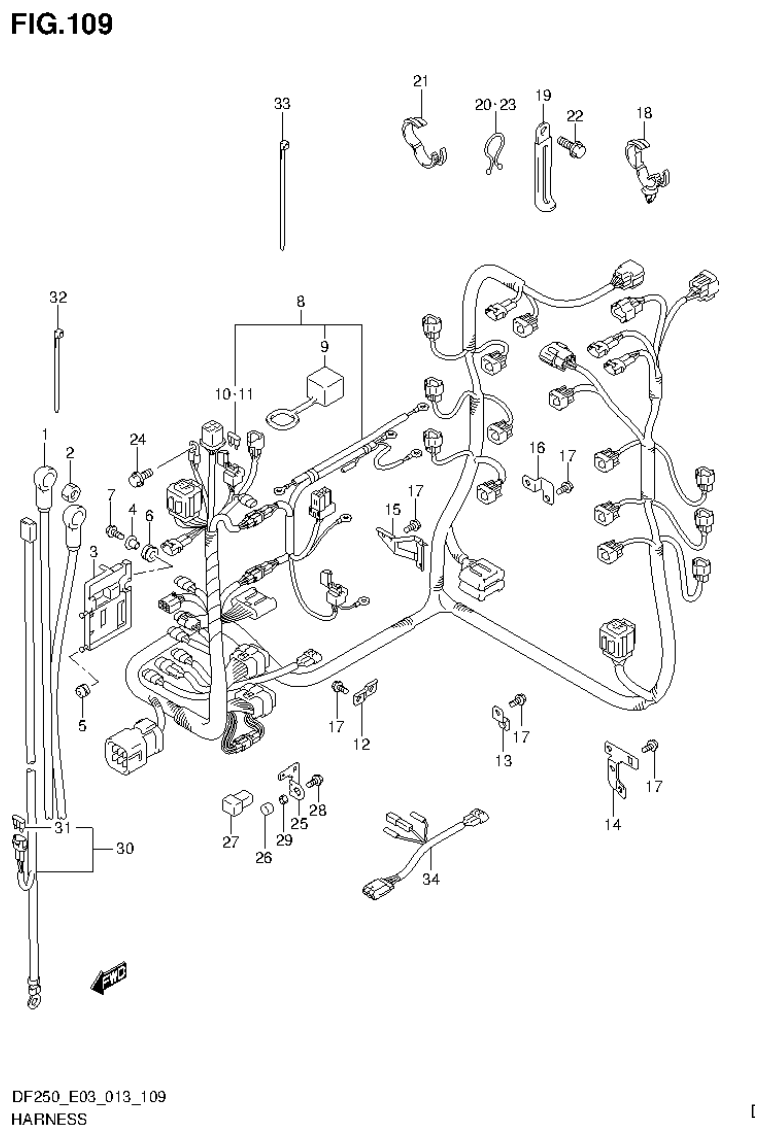 Suzuki DF200T, DF200Z, DF225T, DF225Z, DF250T, DF250Z, DF250ST HARNESS (DF200T E3) parts diagram