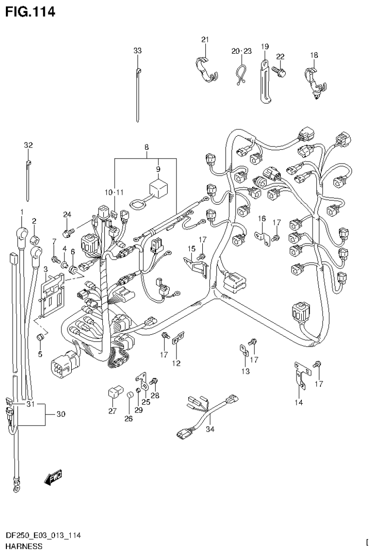 Suzuki DF200T, DF200Z, DF225T, DF225Z, DF250T, DF250Z, DF250ST HARNESS (DF250Z E3) parts diagram