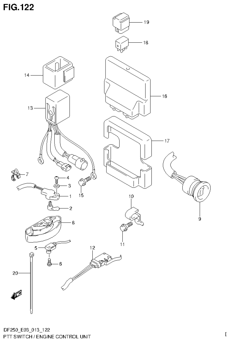 Suzuki DF200T, DF200Z, DF225T, DF225Z, DF250T, DF250Z, DF250ST PTT SWITCH / ENGINE CONTROL UNIT (DF250ST E3) parts diagram