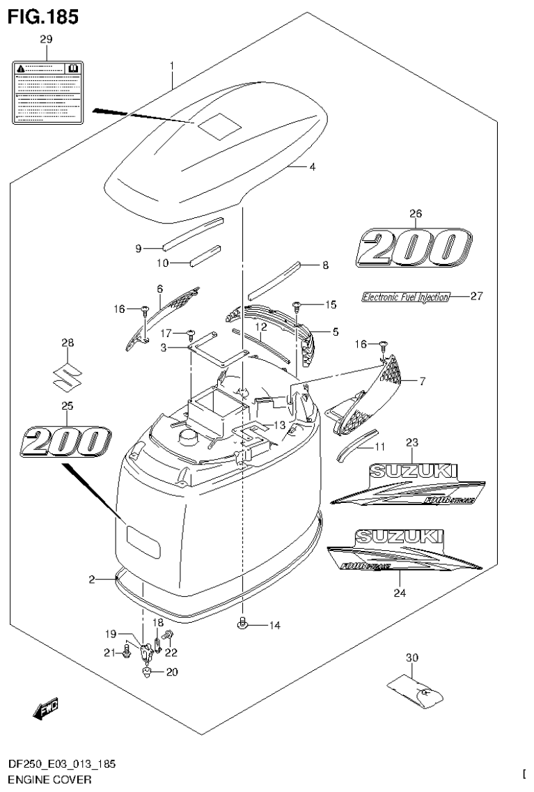 Suzuki DF200T, DF200Z, DF225T, DF225Z, DF250T, DF250Z, DF250ST ENGINE COVER (DF200T E3) parts diagram