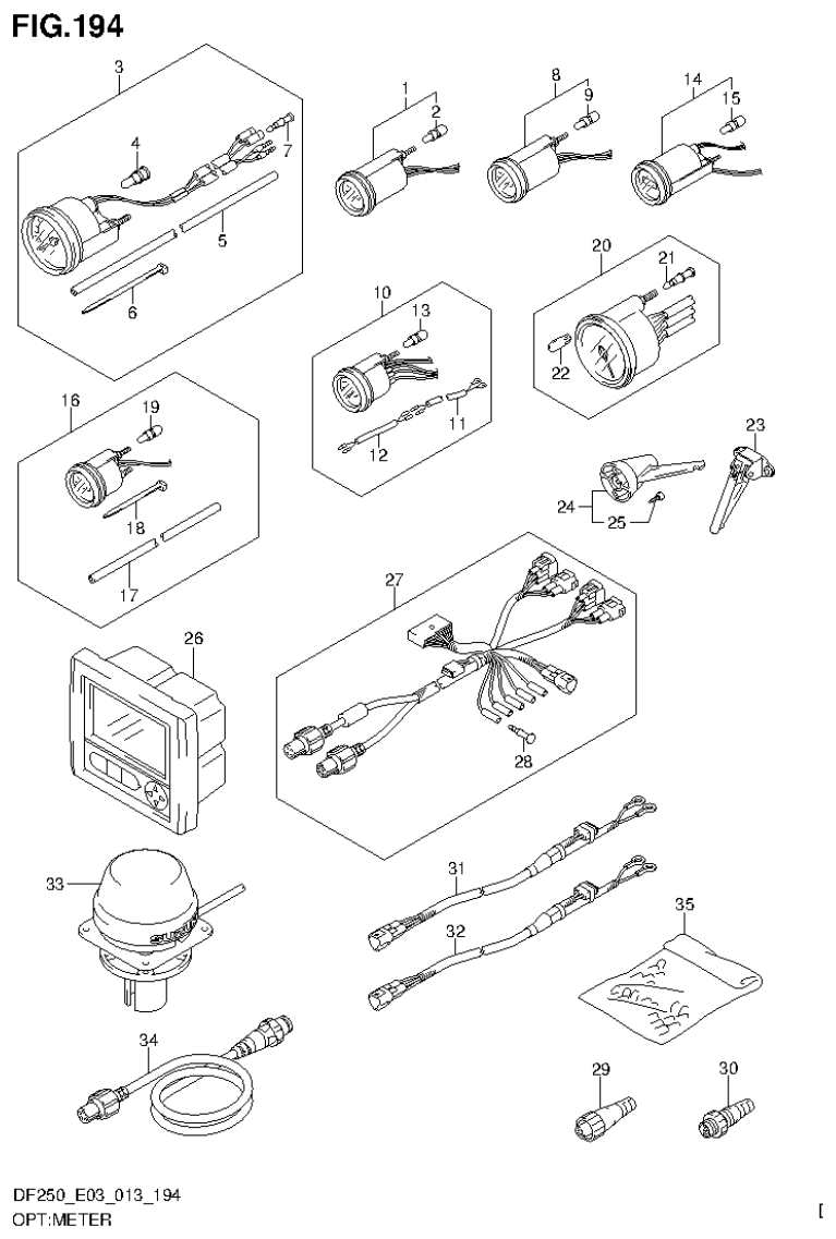 Suzuki DF200T, DF200Z, DF225T, DF225Z, DF250T, DF250Z, DF250ST OPT:METER parts diagram