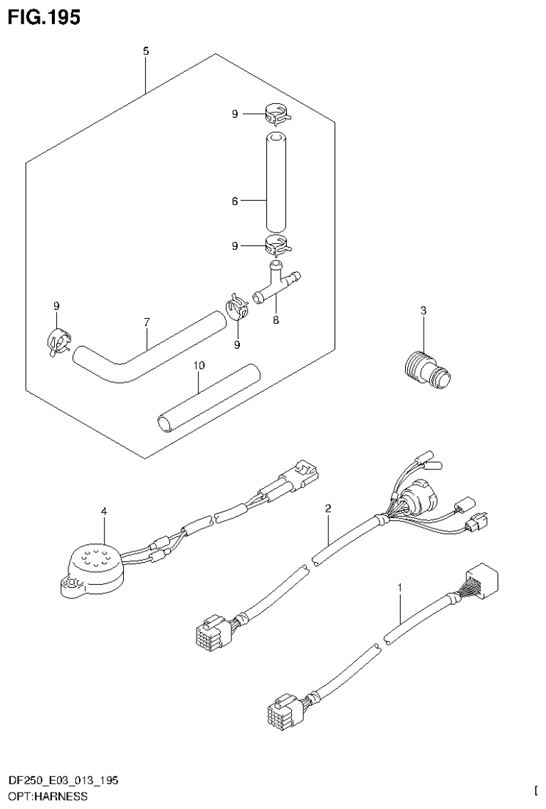Suzuki DF200T, DF200Z, DF225T, DF225Z, DF250T, DF250Z, DF250ST OPT:HARNESS parts diagram